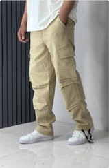 تصویر نام محصول : شلوار کارگو بگ استایل کتان نیل رنگ کرم 