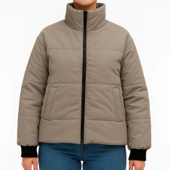 تصویر کاپشن زنانه سیلیکونی کوتاه خاکستری 