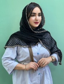 تصویر شال قلاب بافی پلنگی پاییزه - سفید 