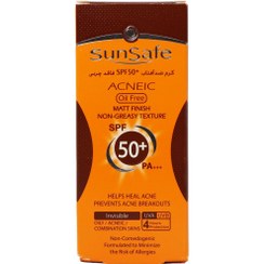 تصویر کرم ضد آفتاب آنتی آکنه سان سیف بی رنگ فاقد چربی SPF50 Sunsafe Sunblock Cream invisible Oil Free SPF50