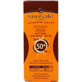 تصویر کرم ضد آفتاب آنتی آکنه سان سیف بی رنگ فاقد چربی SPF50 Sunsafe Sunblock Cream invisible Oil Free SPF50