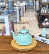 تصویر کتری لعابی دسته بامبو وارداتی 