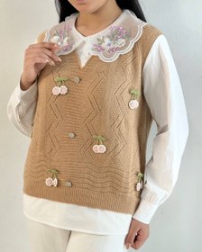 تصویر پلیور پاییزی بافت یقه کار شده 