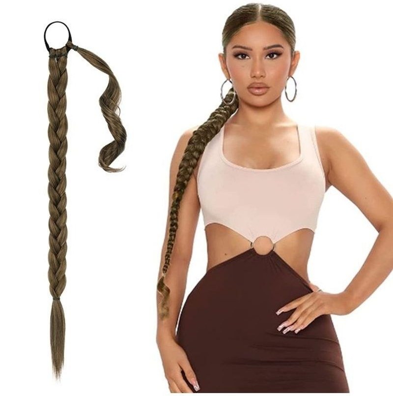 26 Inch Long Braided Ponytail Extension with Hair Tie Straight Wrap Around  Hair Extensions Pony Tail DIY Natural Soft Synthetic Hair Piece for Women