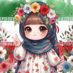 تصویر بک گراند کودکانه دختر ناز با شال و لباس گل گلی و پس زمینه پرچم ایران-کد 41007(ویژه عکس گراف) 