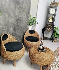 تصویر میز و صندلی حصیری - مشکی 