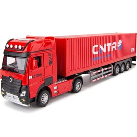 تصویر ماکت کامیون فلزی کانتینر دار موزیکال چراغدار کد 8606 