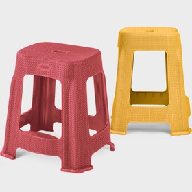 تصویر چهارپایه حصیری پله دار متوسط - زرد 