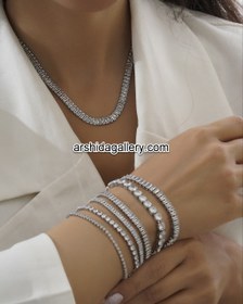 تصویر گردنبند و دستبند تنیسی نگین زیرکونیا آبکاری رادیوم Tennis Necklace and Bracelet Set with Cubic Zirconia Stones, Rhodium Plating