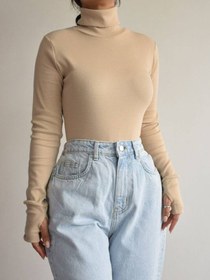 تصویر بادی یقه اسکی زنانه - آبی 