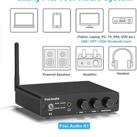 تصویر دک گیمینگ و پری آمپلی فایر هدفون Fosi Audio K2 Bluetooth 5.0 Mini Stereo Gaming DAC 