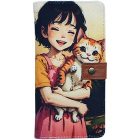 تصویر کیف پول دکمه ای مدل دختر و گربه girl & cat کد 261 