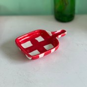 تصویر خرماخوری چهارخونه قرمز مزه خوری جنس سرامیک دستساز 