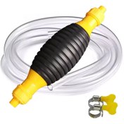 تصویر پمپ دستی بنزین و مایعات به همراه شلنگ و ۲ بست فلزی 