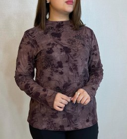 تصویر بلوز مجلسی وارداتی گل مخمل - بادمجانی / 38-42 