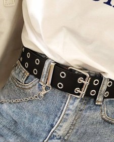 تصویر کمربند مشکی وینتیج زنجیری 