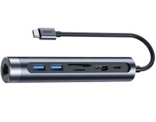 تصویر آداپتور هاب چند منظوره جویروم Joyroom USB 3.0*2+HDMI+Type-C+TF+SD+LAN S-H111 