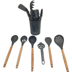 تصویر سرویس کفگیر و ملاقه سیلیکون 28 پارچه دسته چوبی برند Karaca 