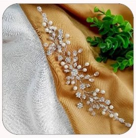 تصویر ریسه زیبای ترکیبی مروارید و کریستال اصل با گلهای نگینی - آبی risse