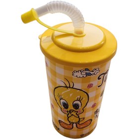 تصویر لیوان پلاستیکی نی دار Tweety Cup برند Tuffex ترکیه در 2 طرح مختلف _ شناسه کالا : TP513_13 - طرح Tweety Cup