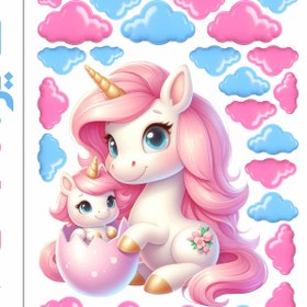 تصویر برچسب دیواری اتاق کودک طرح یونی کورن کد W135 سایز ۶۰ در ۷۵ سانت 