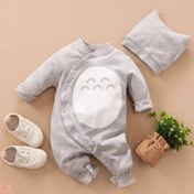 تصویر ست سرهمی و کلاه نوزاد نخی وارداتی مارک اورجینال پت پت طوسی 6 تا 9 ماه PAT PAT kids cotton jumpsuits 