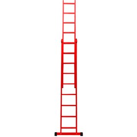 تصویر نردبان 5 متری 2 تکه مخابراتی ریلی آهنی با پایه تعادل 19 پله صدف ماندگار با پله 2.5 سانتی با ضخامت ۰/۸ میلیمتر 
