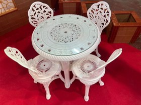 تصویر میز ناهار خوری پلیمری پایه بلند پلاستیکی گل نقش Long base table pattern flower with polymer