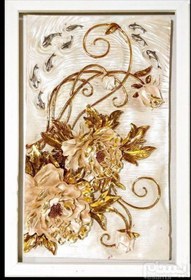 تصویر تابلو پلی استر گل ورق طلا سایز 70×100 