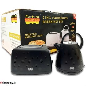 تصویر ست کتری و توستر برقی رومانتیک هوم مدل WT840 2 IN1 2 slices toaster breakfast set