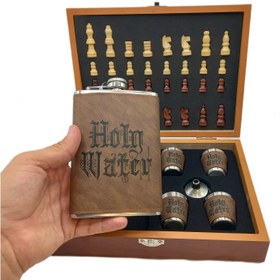 تصویر قمقمه جیبی،هیپ فلاسک۴شات و جعبه چوبی شطرنج مدل آب مقدس 270cc کد a560549 