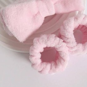 تصویر ست هدبند و مچ بند حوله ای تری - مرجانی Facial headband and wristband