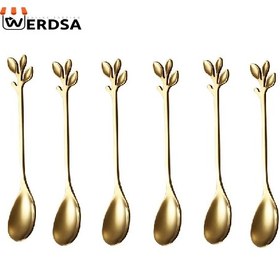 تصویر قاشق چای خوری طرح برگ مجموعه 6 عددی Leaf Model Teaspoon 6 pieces