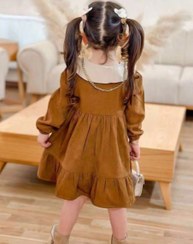 تصویر پیراهن دخترانه مخمل کبریتی مدل افرا مناسب ۲ تا ۶ سال 