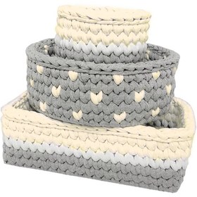 تصویر سبد قلاب بافی تریکو طرح سیسمونی کودک کد 3 مجموعه 3 عددی 