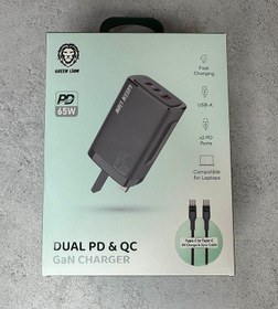 تصویر شارژر green lion dual PD & QC GaN charger PD 65W with type-c to type-c cable 1M UK 