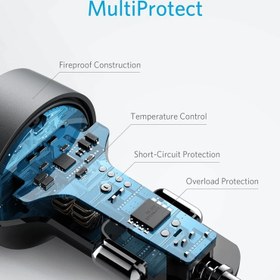 تصویر شارژر فندکی 2 پورت 35W انکر مدل A2732HF1 با گارانتی ایران رهجو Anker A2732HF1 35W Fast Dual Port Car Charger with PD