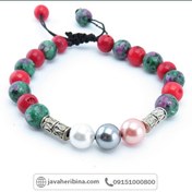 تصویر دستبند چند جواهر مروارید و روبی زئوسیت و مرجان _کد:۳۴۵۸۰ 