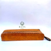 تصویر کیف قلمدان چرم مصنوعی دست دوز با طرح سنتی - قهوه ای روشن 