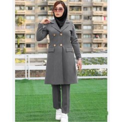 تصویر ست مانتو و شلوار اداری زنانه کد 30002 خاکستری چهار دکمه 