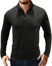 تصویر تی شرت یقه ای مردانه زیپ دار مردانه تی شرت یقه دار تاکتیکی در فضای باز پیراهن آستین بلند جدید رنگ ثابت 