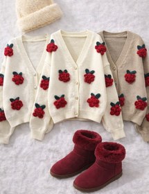 تصویر کاردیگن بافت وارداتی گل رز 