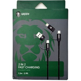 تصویر کابل شارژ سریع 2 در 2 گرین مدل Green Braided 2 in 2 Fast Charging Cable 1.2M 
