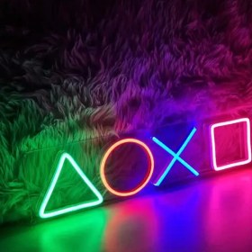 تصویر تابلو نئون فلکسی مدل دسته آرم پلی استیشن کد 008 Flexi neon sign, Logo PlayStation code 008