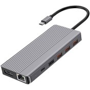 تصویر هاب و تبدیل USB-C پاورولوجی با سیزده پورت خروجی تصویر و دیتا 13 in 1 Dual HDMI and DP 4K USB-C Hub Ethernet P131HBCGY