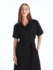 تصویر ماکسی‌ اورجینال زنانه LCWAIKIKI Classic Plain Short Sleeve Women's Shirt Dress 