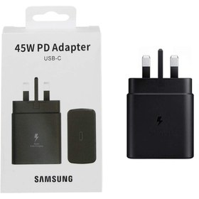 تصویر شارژر دیواری 45 وات فست شارژ سه پین PD و تک پورت سامسونگ USB-C مدل + CH-HI 