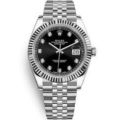 تصویر ساعت رولکس دیت جاست مردانه نقره ای صفحه مشکی با ایندکس نگین 
