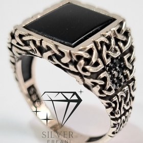 تصویر انگشتر نقره عقیق سیاه – کد 43 