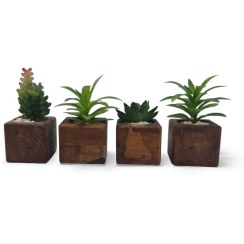 تصویر گلدان چوبی مکعبی با گل مصنوعی کد WD6430 